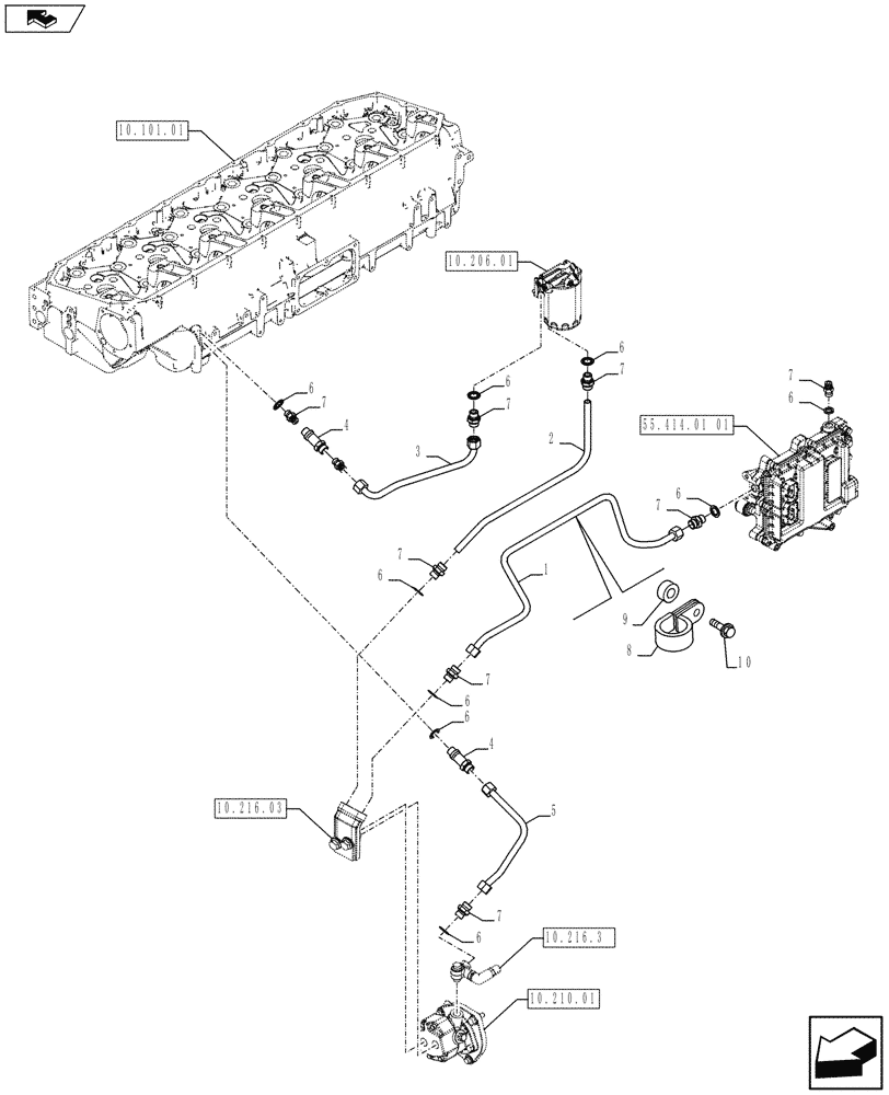 Схема запчастей Case IH F3BFE613B A002 - (10.218.04) - FUEL LINES & RELATED PARTS (5801375952 - 504146544 - 504057152 - 5801375927 - 504057183) (10) - ENGINE