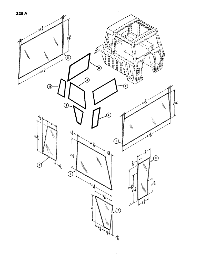 Схема запчастей Case IH 770 - (329A) - GLASS, HINSON (09) - CHASSIS/ATTACHMENTS