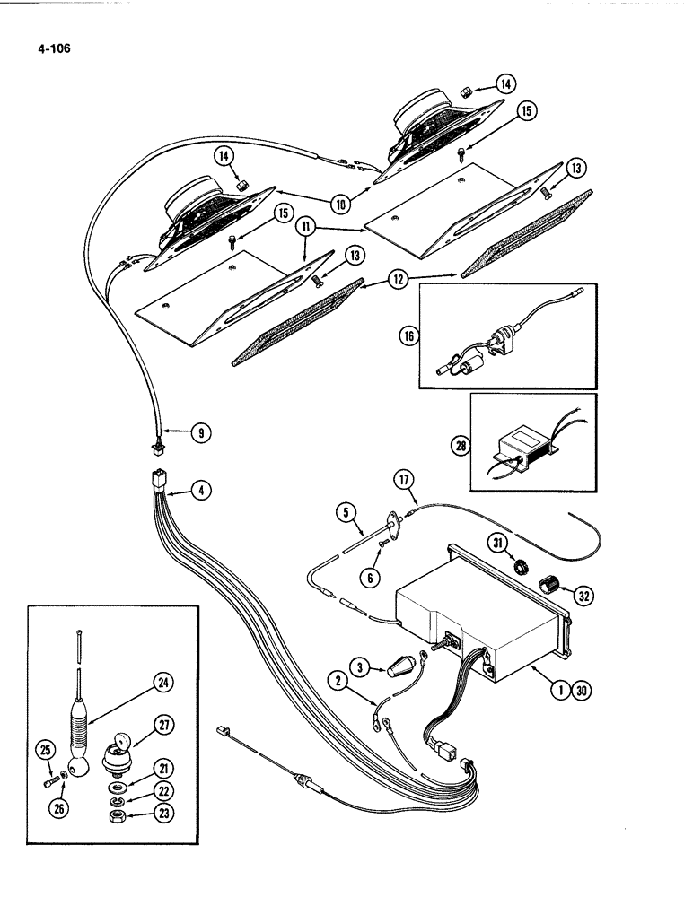 Схема запчастей Case IH 4494 - (4-106) - HEADLINER MOUNTED RADIO AND SPEAKERS (04) - ELECTRICAL SYSTEMS