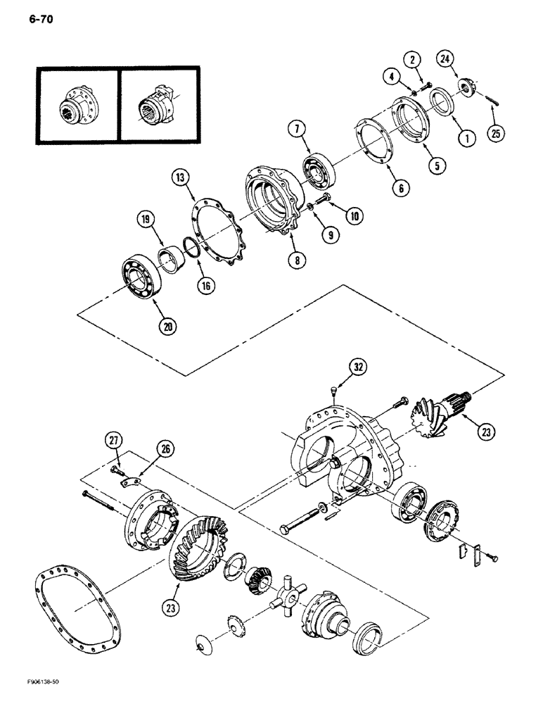 Схема запчастей Case IH 9280 - (6-70) - DIFFERENTIAL ASSEMBLY, NO SLIP DIFFERENTIAL, STEERABLE AND RIGID PLANETARY AXLES (06) - POWER TRAIN