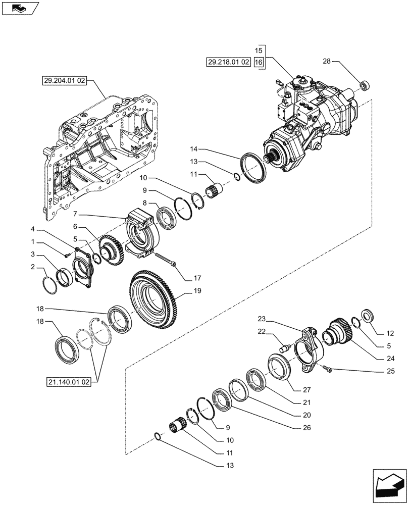 Схема запчастей Case IH PUMA 230 - (29.218.01[01]) - TRANSMISSION - HYDROSTATIC PUMP - PUMP AND GEARS (29) - HYDROSTATIC DRIVE