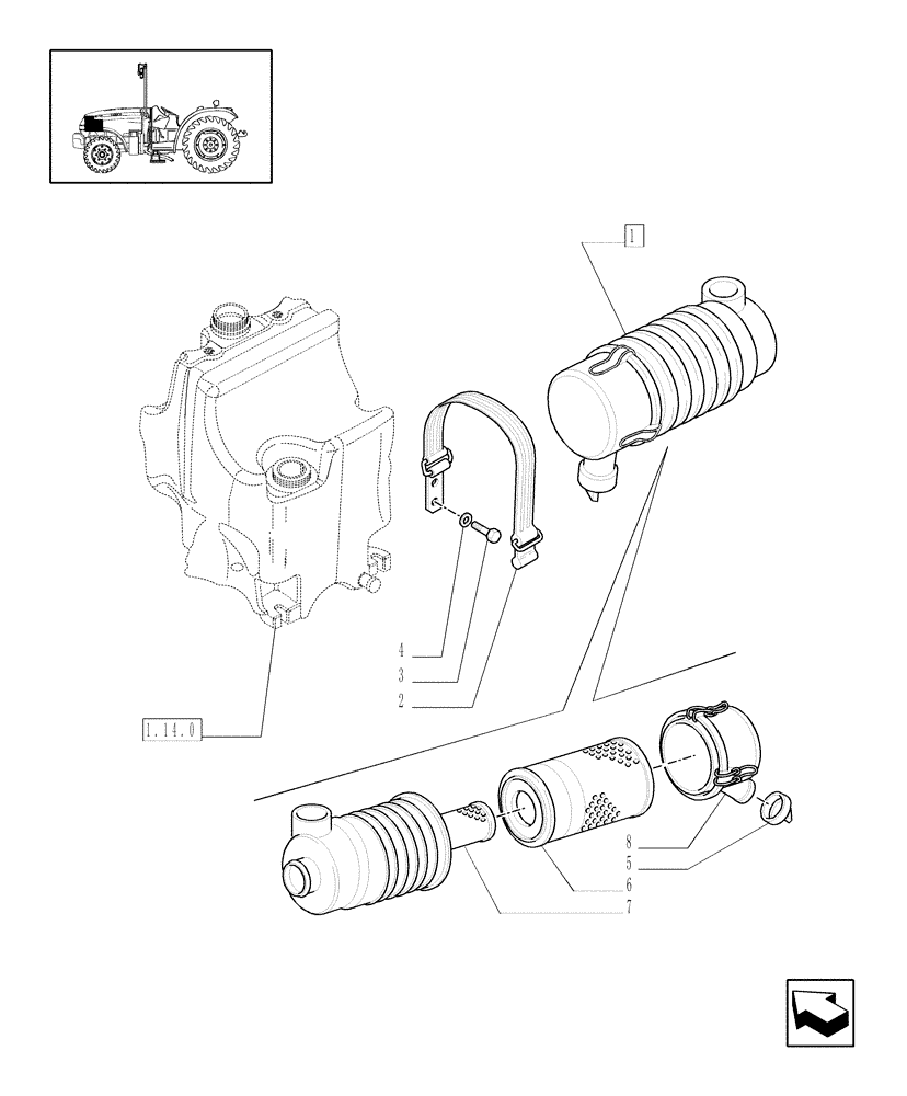 Схема запчастей Case IH JX1095N - (1.19.1) - DRY AIR CLEANER (02) - ENGINE EQUIPMENT