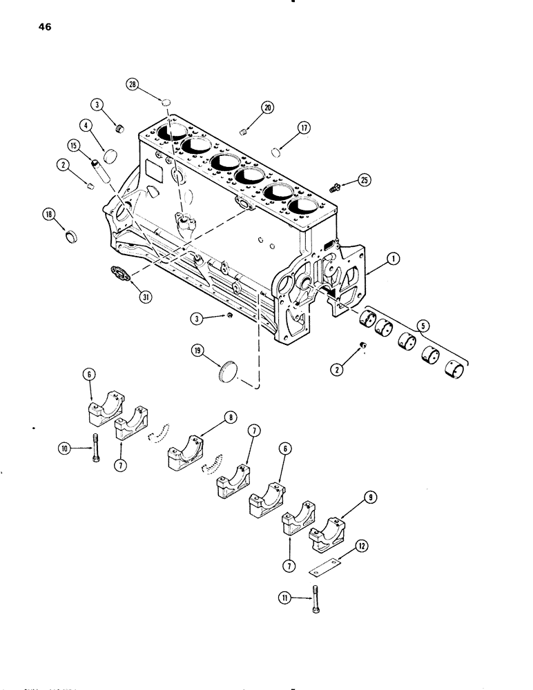 Схема запчастей Case IH 504BDT - (046) - CYLINDER BLOCK, ENGINE LESS FUEL DEVICE, 504BDT TUBROCHARGED ENGINES W/O OIL COOLED PISTONS, B (02) - ENGINE