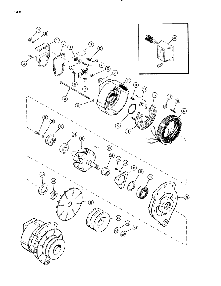 Схема запчастей Case IH 451BD - (148) - ALTERNATOR AND REGULATOR, 24 VOLT, 35 AMP (04) - ELECTRICAL SYSTEMS