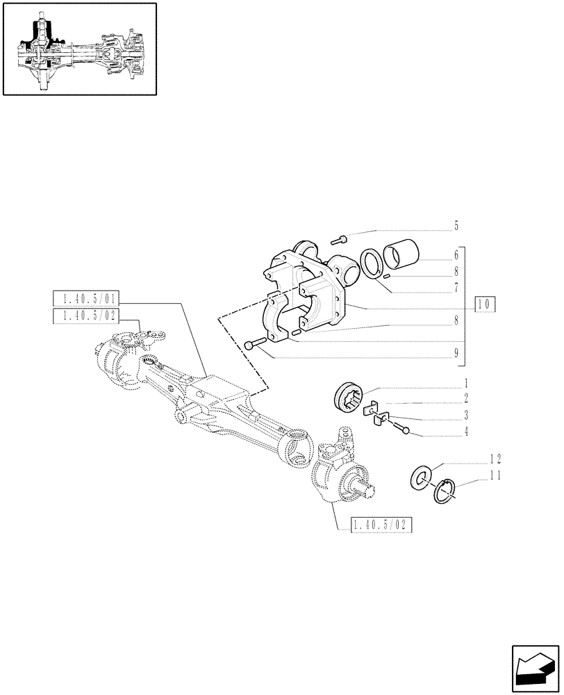 Схема запчастей Case IH JX1085C - (1.40.5/05) - (VAR.326/1-326/2) STANDARD FRONT AXLE W/ELECTROHYDR. DIFFERENTIAL LOCK (30KM/H) - SUPPORT (04) - FRONT AXLE & STEERING