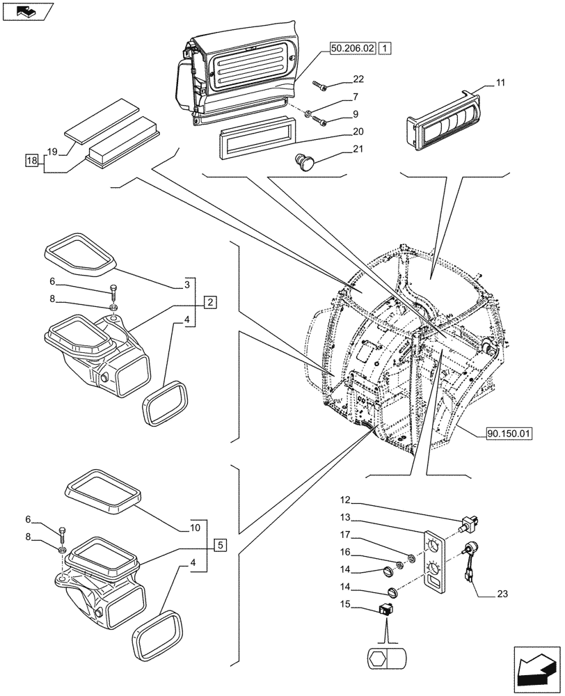 Схема запчастей Case IH PUMA 200 - (50.200.06) - HEATING/AIR CONDITIONING - FAN AND VENTILATION DUCTS (50) - CAB CLIMATE CONTROL