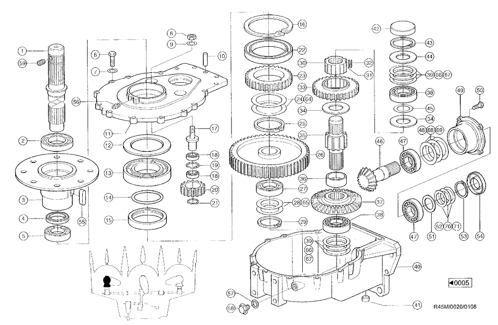 Схема запчастей Case IH RU450 - (0020) - ROTOR DRIVE, RIGHT, MIDDLE (58) - ATTACHMENTS/HEADERS