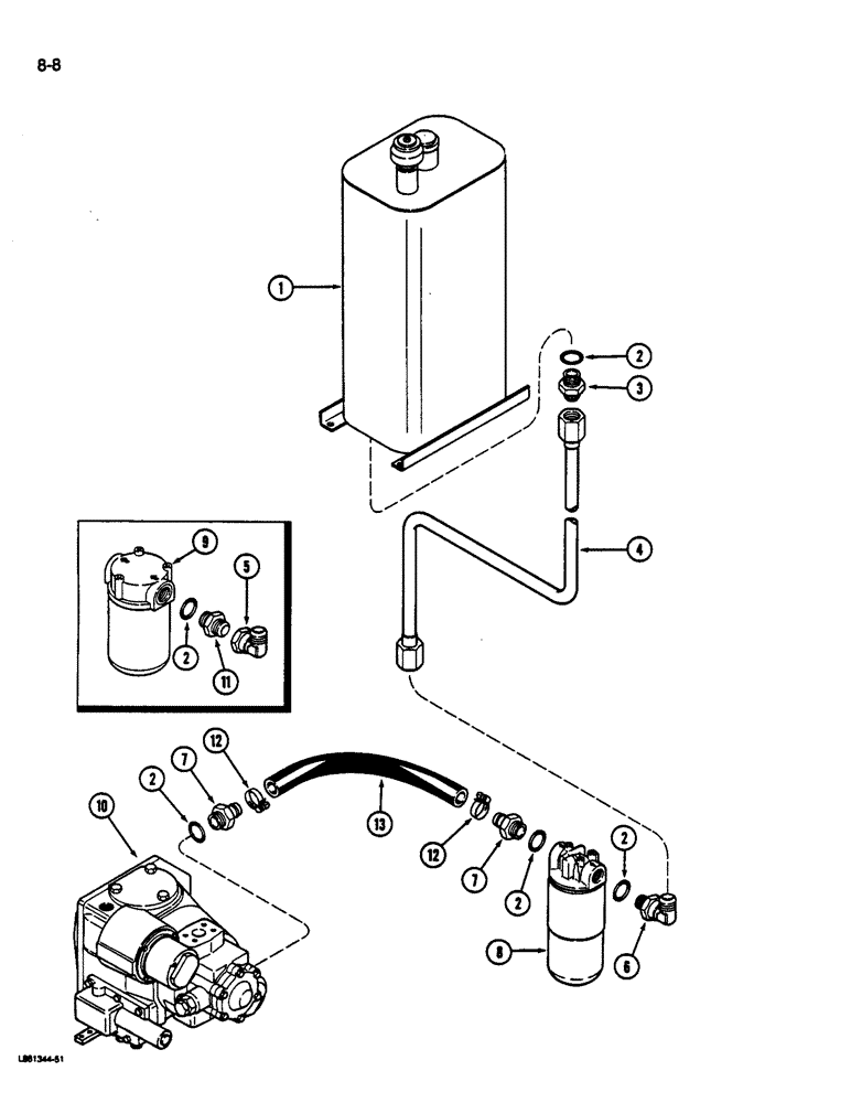 Схема запчастей Case IH 1844 - (8-08) - HYDRAULIC RESERVOIR TO HYDROSTATIC PUMP SYSTEM, 1844 COTTON PICKER (07) - HYDRAULICS