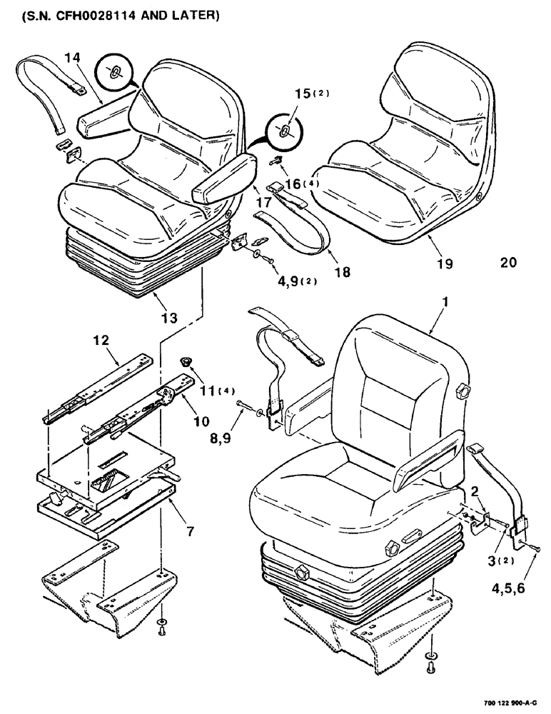 Схема запчастей Case IH 8830 - (7-26) - SEAT ASSEMBLY, SERIAL NUMBER CFH0028114 AND LATER (09) - CHASSIS