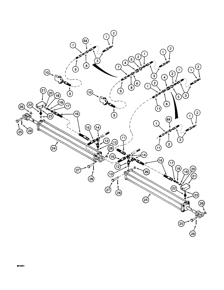 Схема запчастей Case IH 8500 - (8-48) - FRAME FOLDING LINES, TO SEQUENCING VALVE AND INNER FOLDING CYLINDERS, 45 FOOT WIDE DRILL (08) - HYDRAULICS