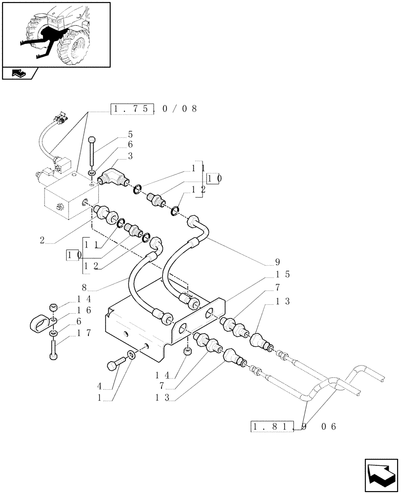 Схема запчастей Case IH PUMA 195 - (1.81.9[05]) - (VAR.087/1) FRONT HPL FOR REAR REMOTES LESS PTO, LESS AUX. COUPLERS - PIPES - C6726 (07) - HYDRAULIC SYSTEM