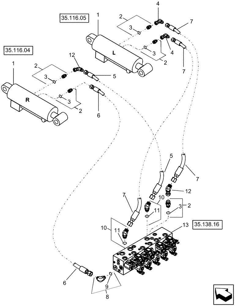 Схема запчастей Case IH 1240 - (35.100.01) - HYDRAULIC SYSTEM - TOOLBAR LIFT LINKAGE (35) - HYDRAULIC SYSTEMS