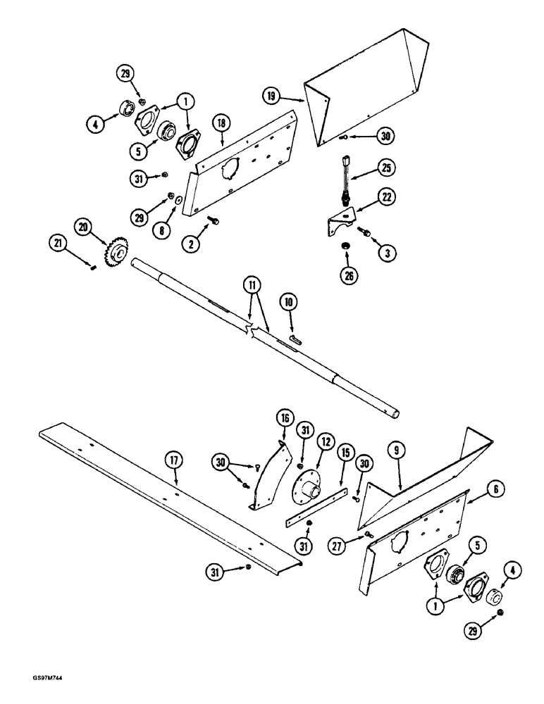 Схема запчастей Case IH 1660 - (9C-10) - CLEANING FAN, SHAFT AND SUPPORTS, MODELS WITHOUT EXTENDED LENGTH CLEANING SYSTEM (15) - BEATER & CLEANING FANS