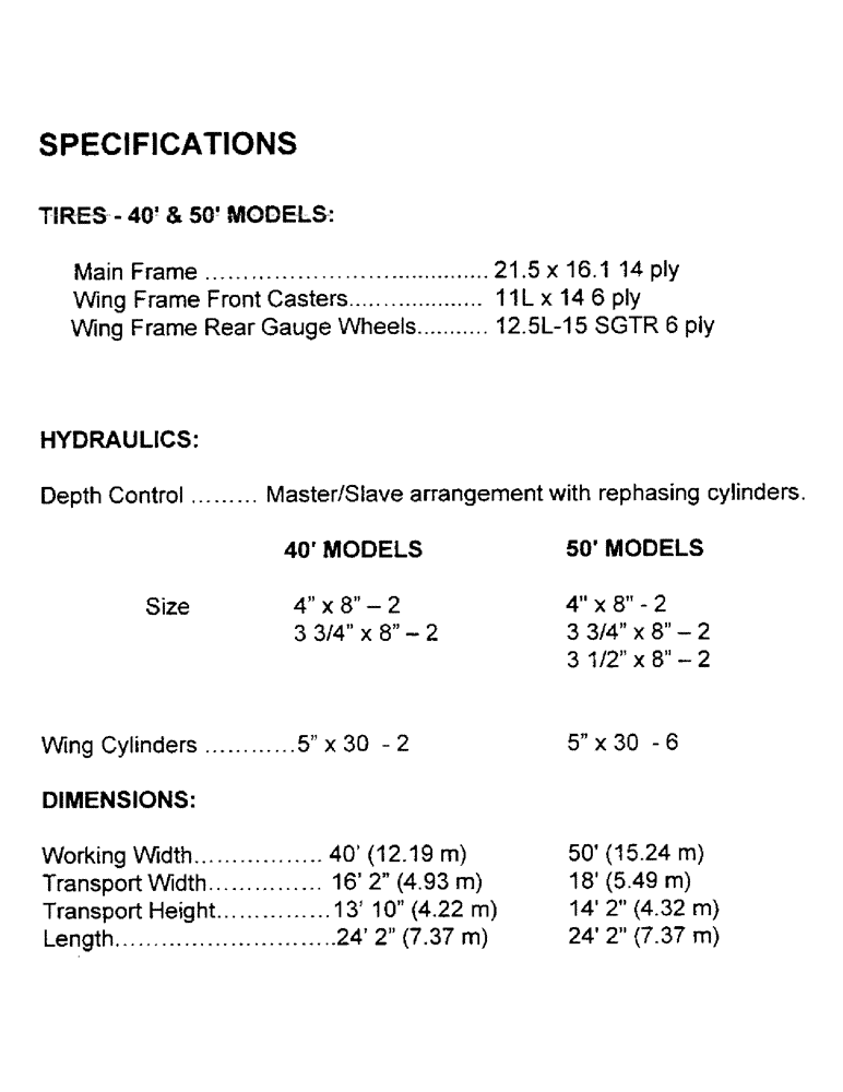 Схема запчастей Case IH CONCORD - (A15) - SPECIFICATIONS 