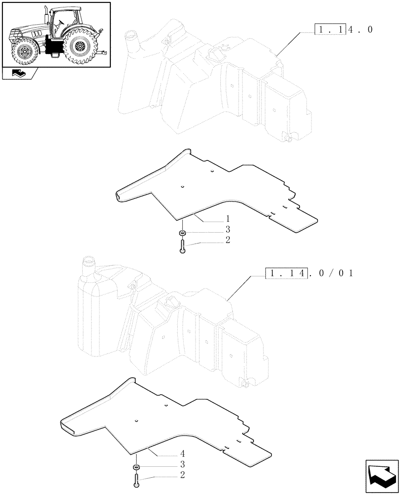 Схема запчастей Case IH MAXXUM 140 - (1.14.7/01) - FUEL TANK WITH GUARD - GUARD (VAR.330142) (02) - ENGINE EQUIPMENT