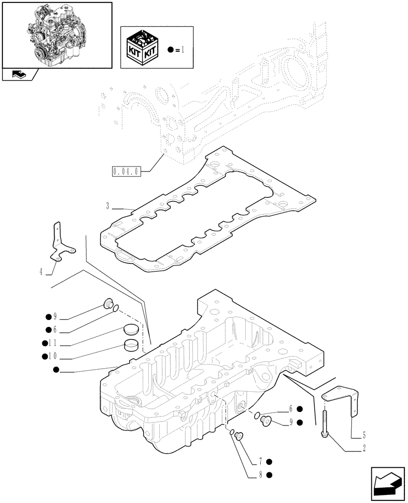 Схема запчастей Case IH MAXXUM 110 - (0.04.2) - ENGINE OIL SUMP (STD + VAR.330003-332115) (01) - ENGINE