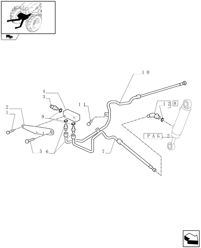 Схема запчастей Case IH FARMALL 85C - (1.81.9/01[04A]) - FRONT HPL AND PTO CHASSIS MOUNTED WITH ELECTRONIC CONTROL - PIPES - D6034 (VAR.330404-331404-332404-333404) (07) - HYDRAULIC SYSTEM