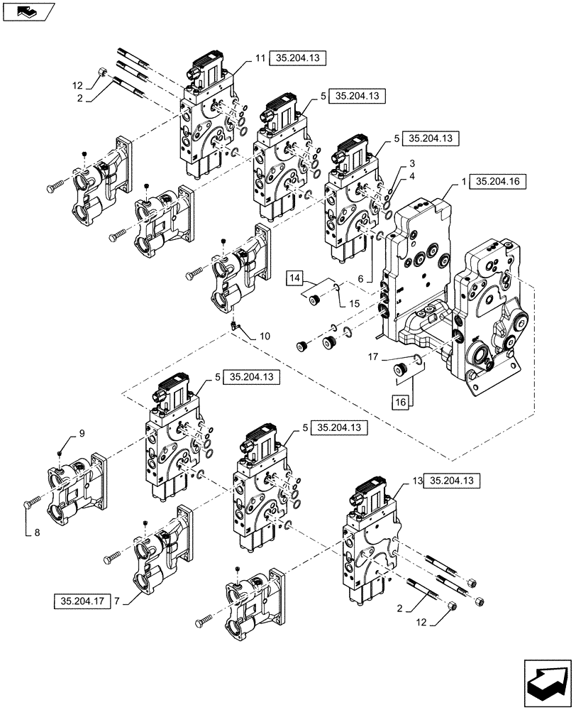 Схема запчастей Case IH STEIGER 450 - (35.204.07) - AUXILIARY CONTROL VALVE - 6 SPOOL (35) - HYDRAULIC SYSTEMS