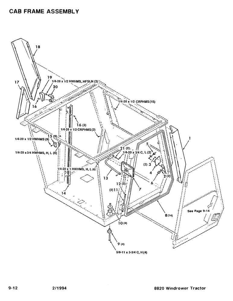 Схема запчастей Case IH 8820 - (9-12) - CAB FRAME ASSEMBLY (09) - CHASSIS/ATTACHMENTS