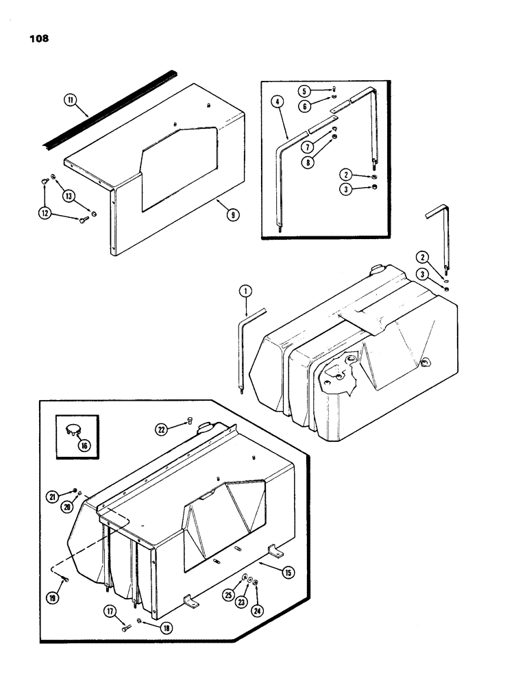 Схема запчастей Case IH 970 - (108) - FUEL TANK COVERS AND SUPPORTS, (401B) DIESEL ENGINE (03) - FUEL SYSTEM