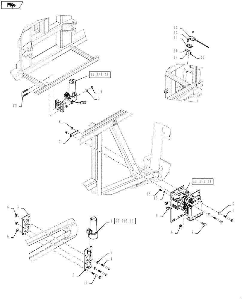 Схема запчастей Case IH 4430 - (55.515.01[01]) - AUTOBOOM MOUNTING PARTS, 90/100, BOOM LEVEL AND HEIGHT CONTROL, BSN YBT031929 (55) - ELECTRICAL SYSTEMS