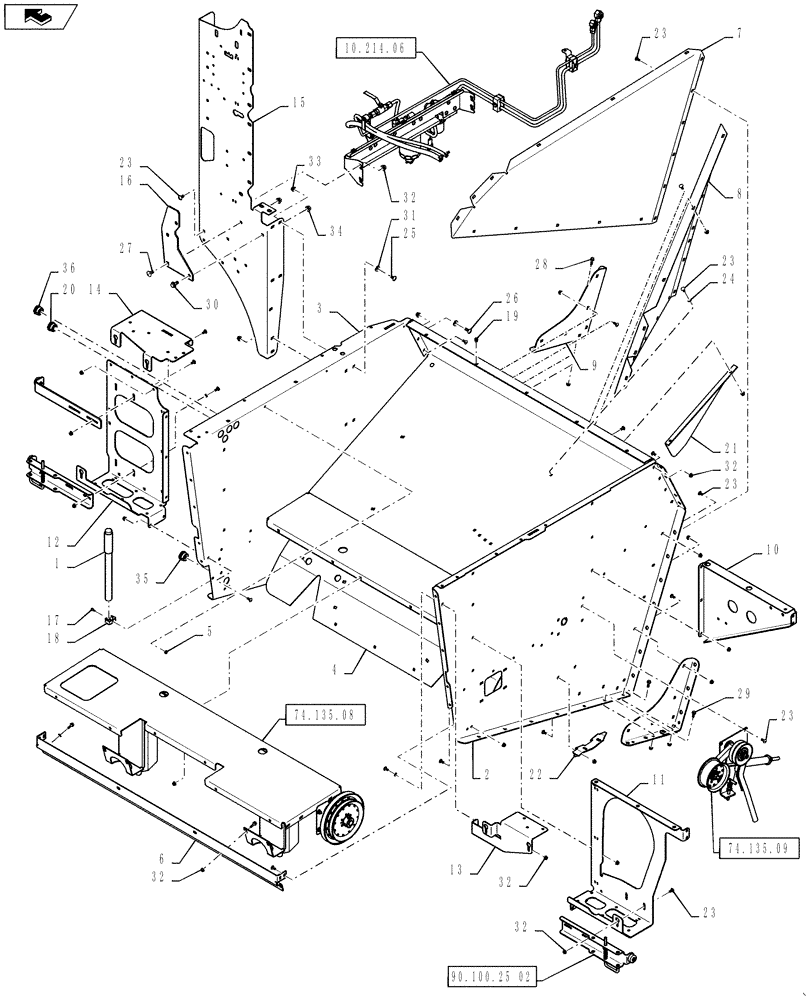 Схема запчастей Case IH 7130 - (90.100.25) - REAR HOOD BOX (90) - PLATFORM, CAB, BODYWORK AND DECALS