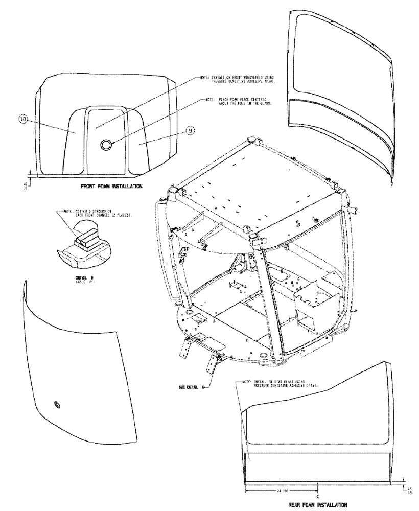 Схема запчастей Case IH SPX4260 - (02-005[02]) - GLASS MOUNTING GROUP Cab Exterior