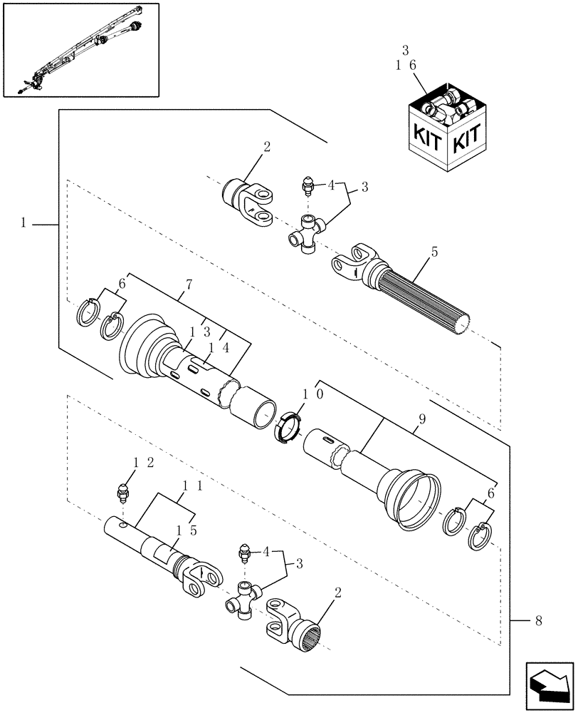 Схема запчастей Case IH DCX131 - (01.05[1]) - SWIVEL TONGUE PTO, DRAWBAR (01) - PTO DRIVE SHAFT