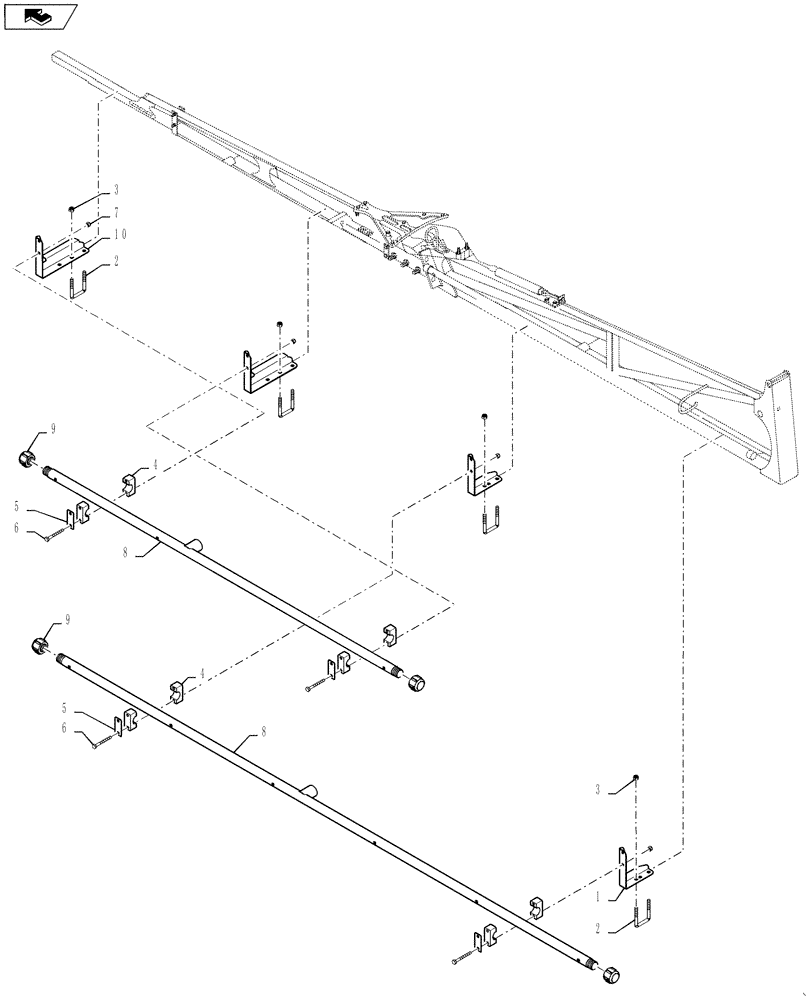 Схема запчастей Case IH 4420 - (09-040) - SPRAYBAR, 100’ OUTER, 20" OFF Liquid Plumbing