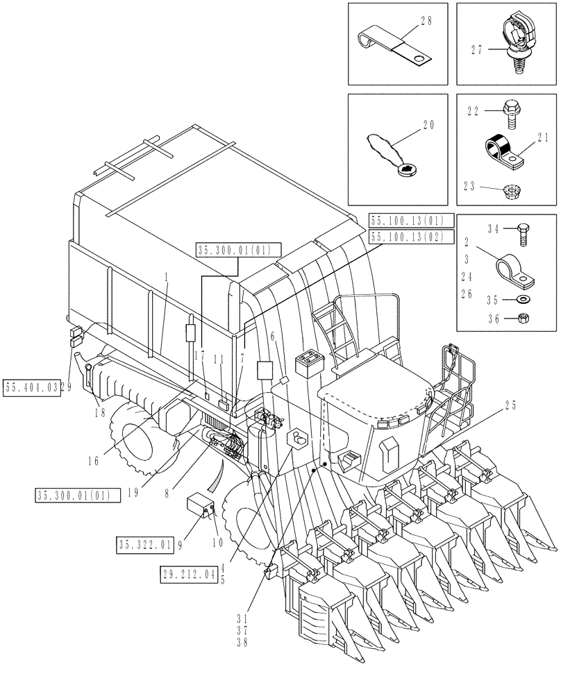 Схема запчастей Case IH 625 - (55.100.05[01]) - HARNESS, RIGHT HAND SIDE - COMPONENT LOCATIONS (55) - ELECTRICAL SYSTEMS