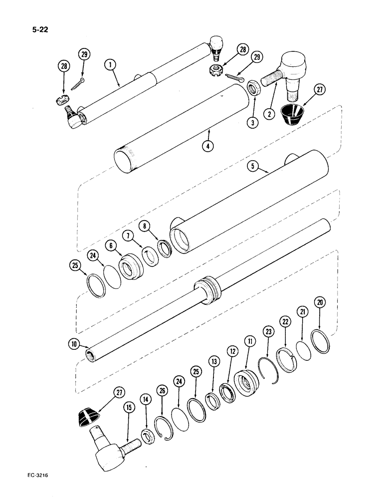 Схема запчастей Case IH 1896 - (5-22) - STEERING CYLINDER, TWO WHEEL DRIVE TRACTORS (05) - STEERING