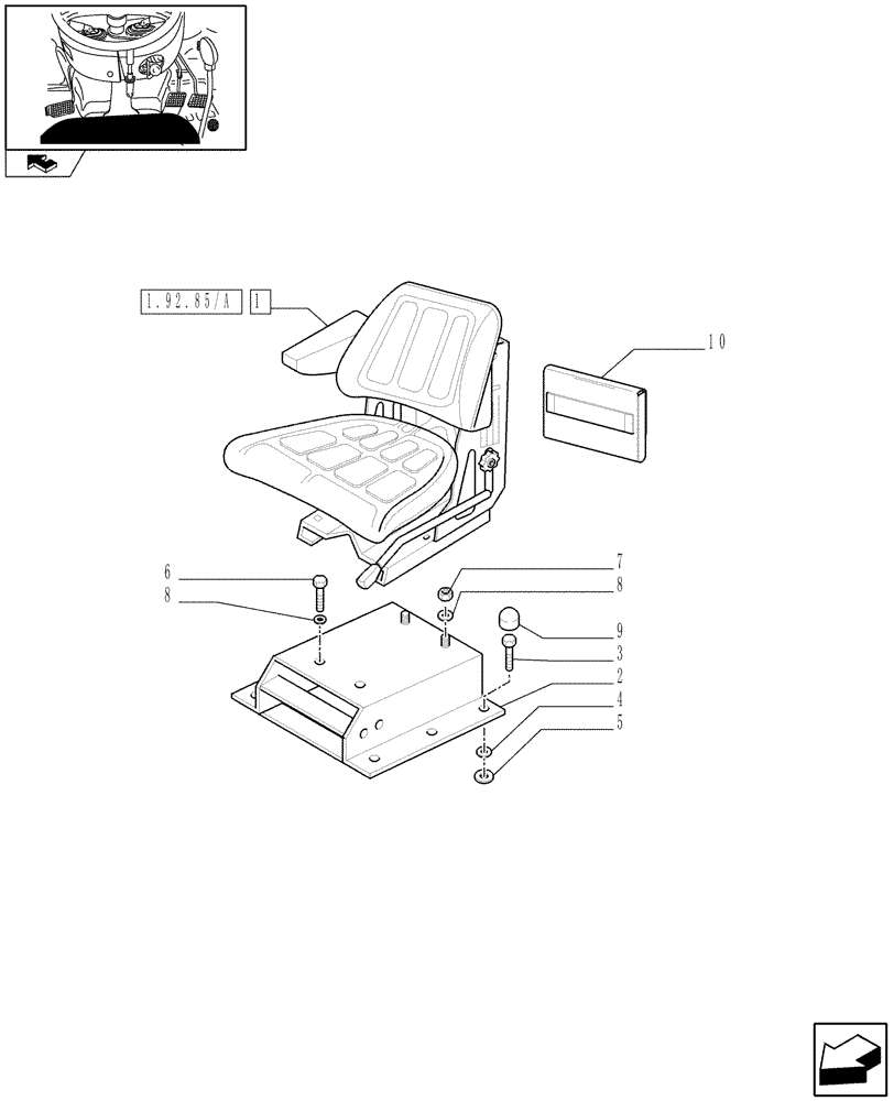 Схема запчастей Case IH FARMALL 90 - (1.92.85) - SEAT, SUPPORT (10) - OPERATORS PLATFORM/CAB