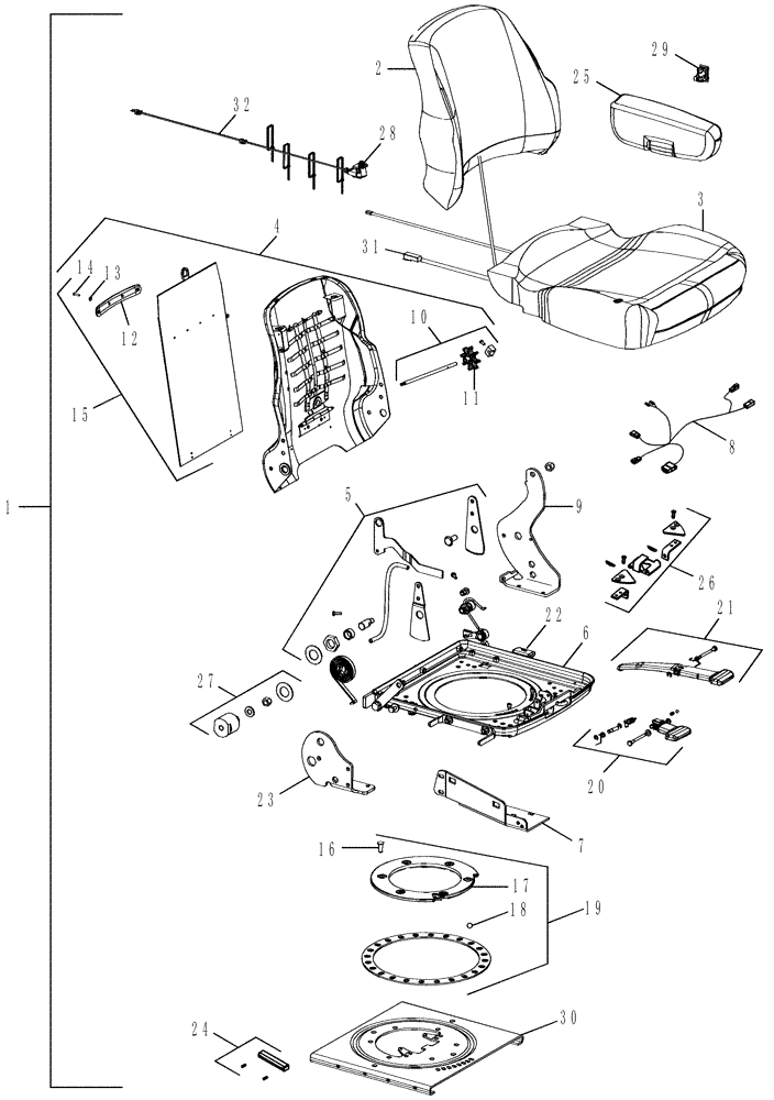 Схема запчастей Case IH MX305 - (09-29) - SEAT - CUSHION ASSEMBLY WITHOUT HEAT, WITHOUT POSITIVE RESPONSE SUSPENSION (09) - CHASSIS/ATTACHMENTS