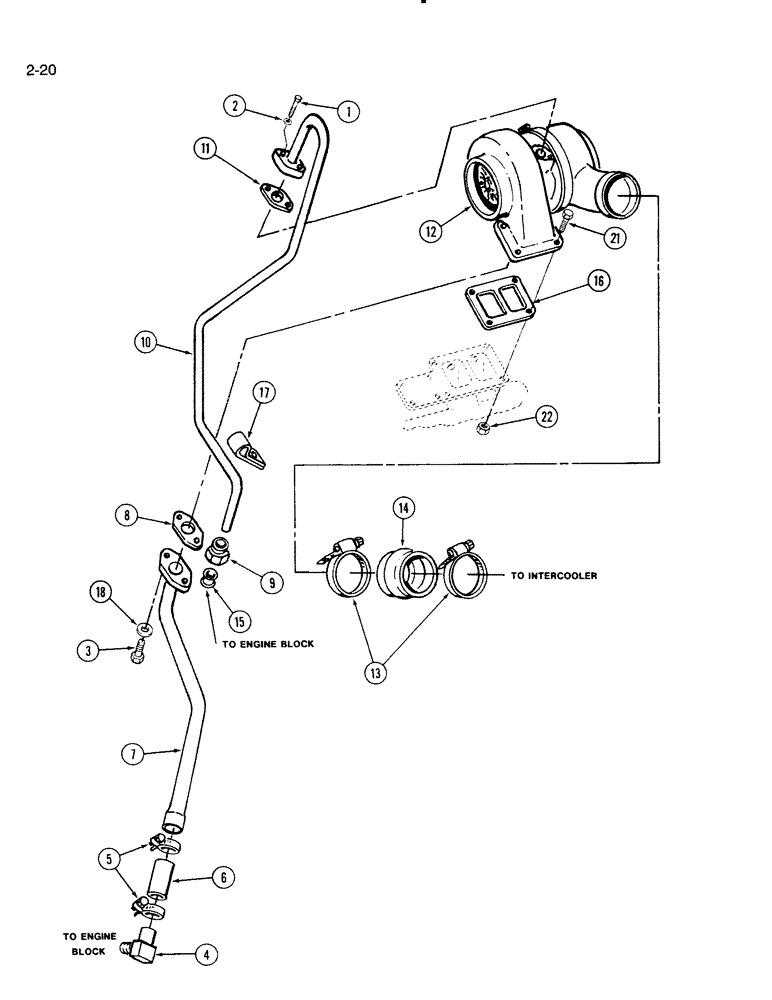 Схема запчастей Case IH 1670 - (2-20) - TURBOCHARGER SYSTEM, DTI466C ENGINE (01) - ENGINE