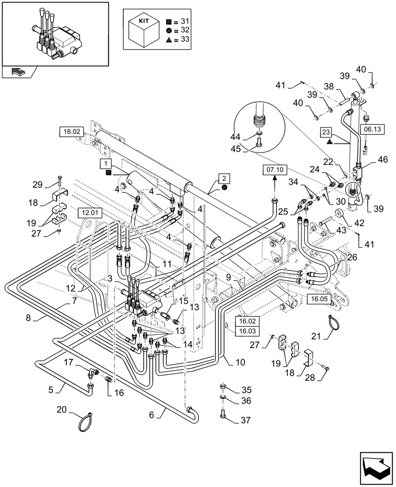 Схема запчастей Case IH LB433R - (07.11[01]) - BALE EJECTOR, HYDRAULIC, RH, REAR (07) - HYDRAULIC SYSTEM