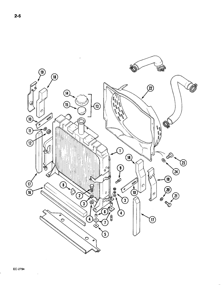 Схема запчастей Case IH 585 - (2-06) - RADIATOR AND CONNECTIONS, P.I.N. 18001 AND AFTER, TRACTOR WITHOUT AIR CONDITIONING (02) - ENGINE