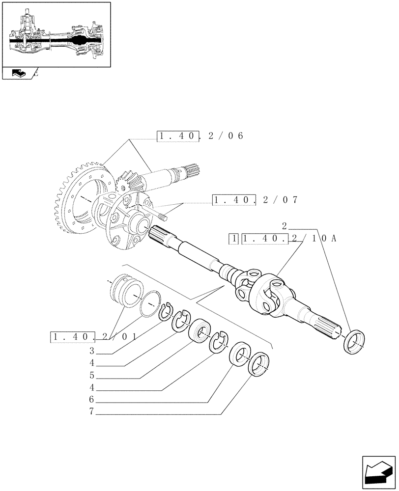 Схема запчастей Case IH FARMALL 95U - (1.40.2/10[01]) - FRONT AXLE WITH DIFFERENTIAL LOCK AND BRAKES - DIFFERENTIAL GEARS AND SHAFT (VAR.330415) (04) - FRONT AXLE & STEERING