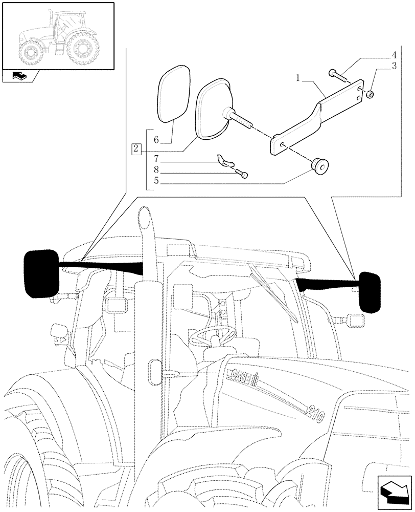 Схема запчастей Case IH PUMA 195 - (1.93.6/03) - (VAR.053) 2 X FIXED EXTERNAL REAR VIEW MIRRORS (10) - OPERATORS PLATFORM/CAB