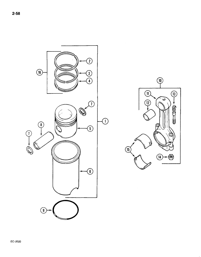 Схема запчастей Case IH 585 - (2-58) - CONNECTING ROD, PISTON AND SLEEVE (02) - ENGINE