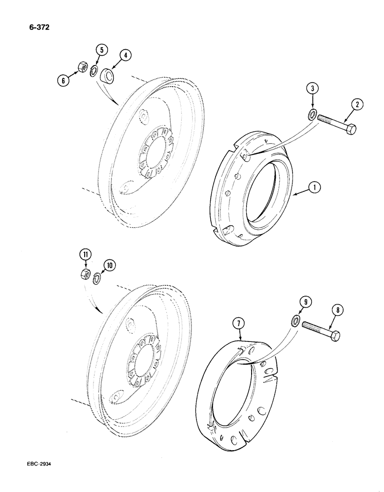 Схема запчастей Case IH 585 - (6-372) - REAR WHEEL WEIGHTS, SOLID TYPE, 28 AND 30 INCH ATTACHED 8 RIM CLAMP WHEELS (06) - POWER TRAIN