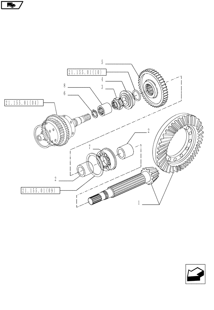 Схема запчастей Case IH MAGNUM 180 - (21.148.02) - CENTRAL REDUCTION GEARS, BEVEL GEARS, WITH POWERSHIFT TRANSMISSION (21) - TRANSMISSION