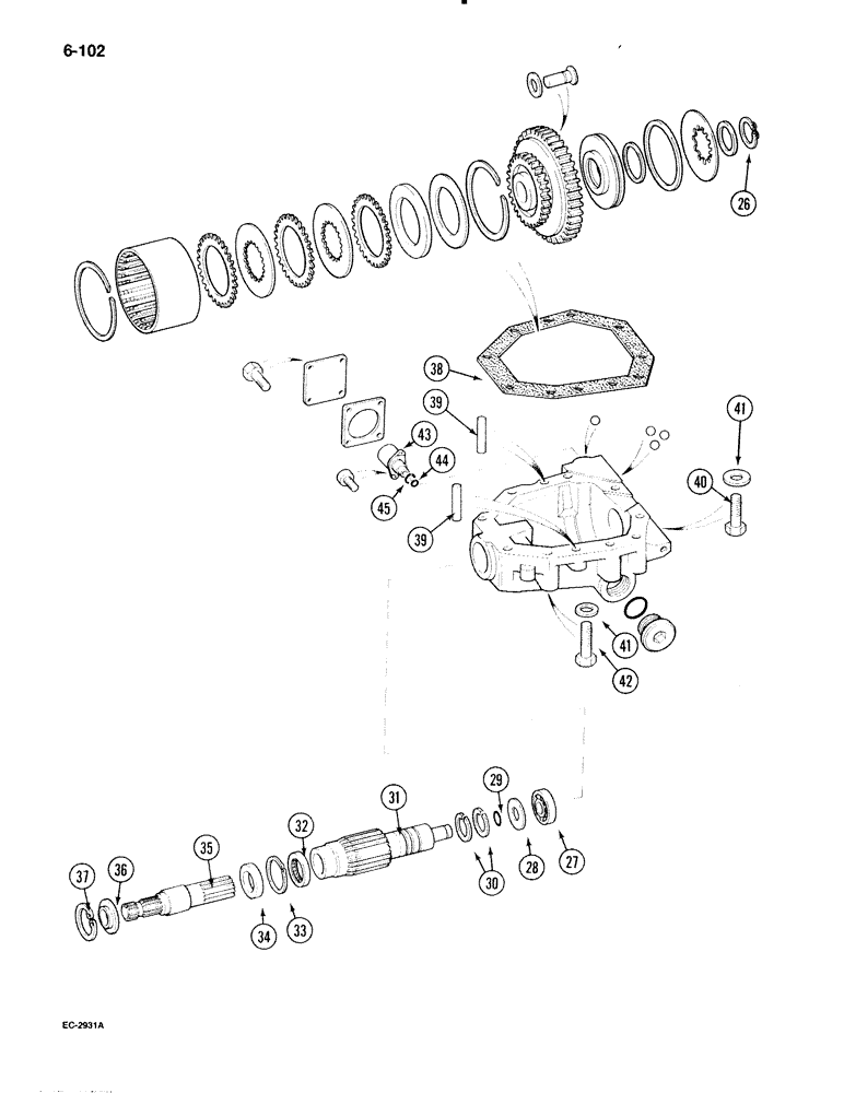 Схема запчастей Case IH 595 - (6-102) - MECHANICAL FRONT DRIVE ZF, TRANSFER GEARBOX (06) - POWER TRAIN