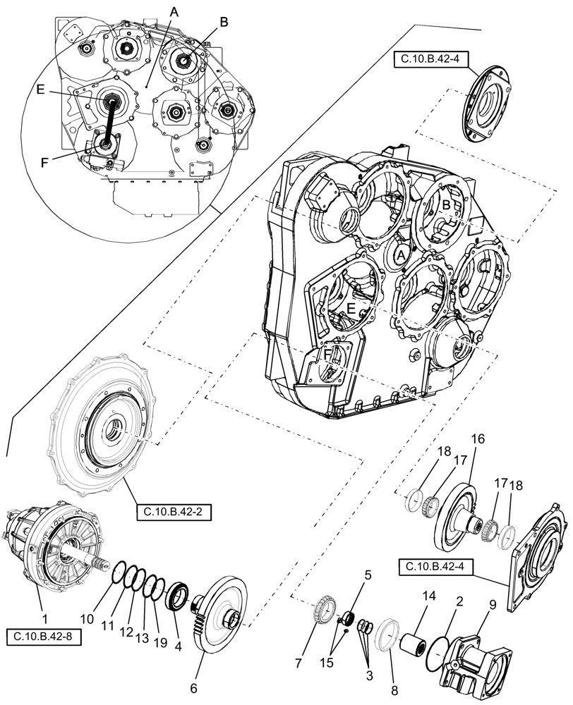 Схема запчастей Case IH AFX8010 - (C.10.B.42[9]) - PTO, ROTOR VARIATOR ASSY., ENGINE GEARBOX C - Power Train