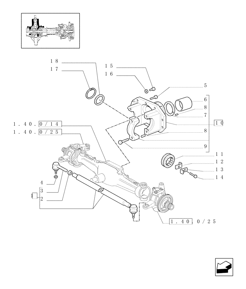 Схема запчастей Case IH JX80U - (1.40.0/48[01]) - (VAR.415) FRONT AXLE CL. 2/BRAKE, FRONT MUDGARD HYDR. DIFF. LOCK. HYDR. TRANSM. - STEERING TIE-ROD (04) - FRONT AXLE & STEERING