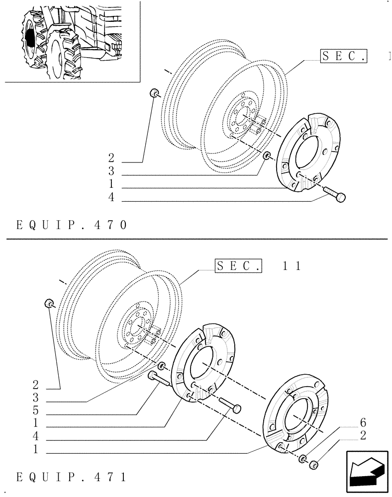 Схема запчастей Case IH MXM155 - (1.49.6/01) - (VAR.470/1-471/1) REAR BALLAST FOR SHEET STEEL DISCS (05) - REAR AXLE