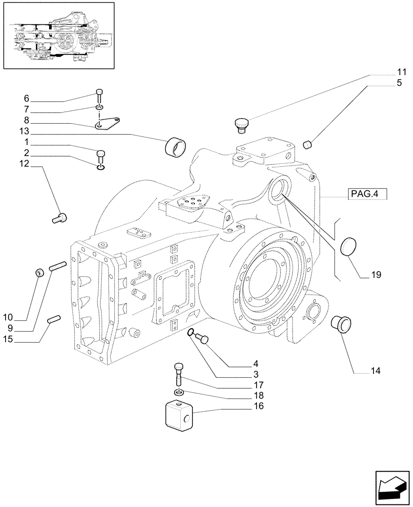 Схема запчастей Case IH MXM190 - (1.21.0/01[06]) - HOUSING, TRANSMISSION, BUSHINGS & PLUGS (03) - TRANSMISSION