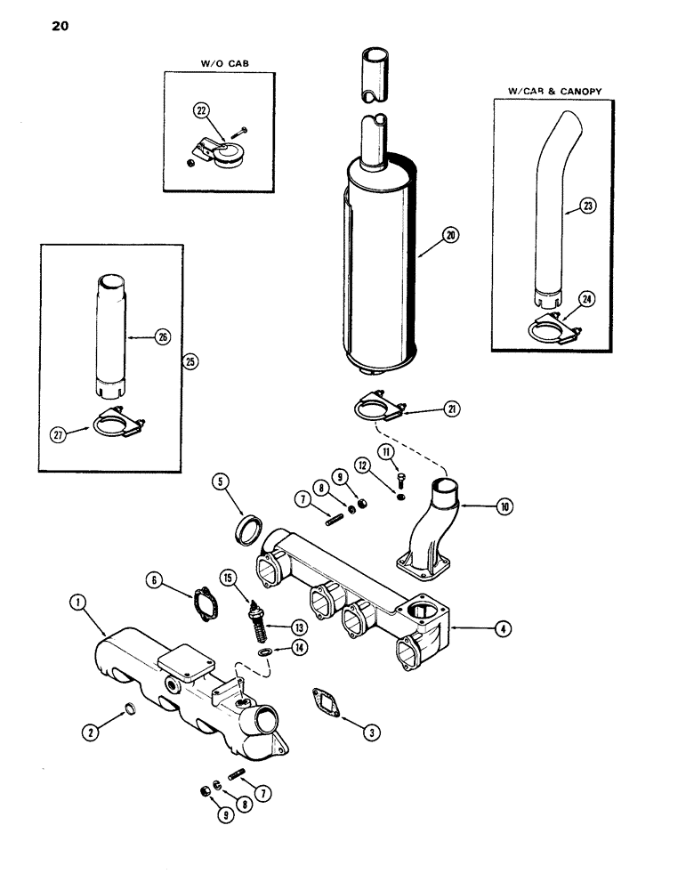 Схема запчастей Case IH 770 - (020) - MANIFOLD AND MUFFLER, 267B DIESEL ENGINE (02) - ENGINE
