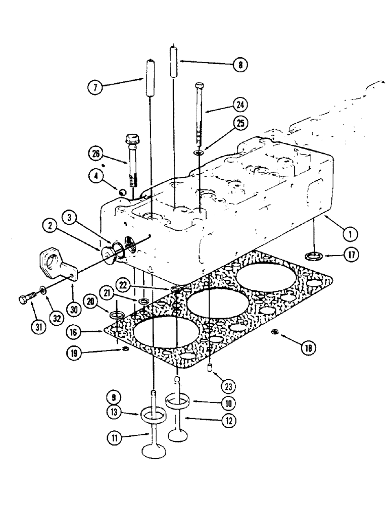 Схема запчастей Case IH 2870 - (038) - CYLINDER HEAD, 674 CUBIC INCH DIESEL ENGINE, WITH 20 DEGREE INTAKE VALVES AND SEATS (02) - ENGINE