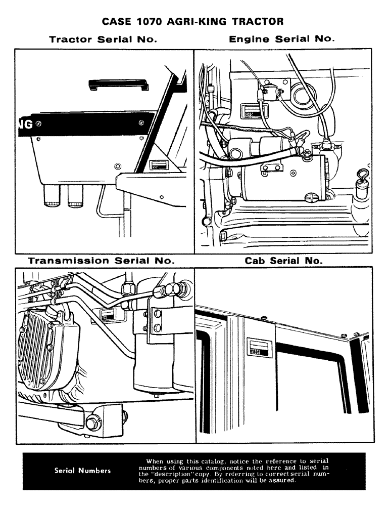 Схема запчастей Case IH 1070 - (002) - TRACTOR SERIAL NO., ENGINE SERIAL NO., TRANS SERIAL NO., CAB SERIAL NO. (00) - PICTORIAL INDEX