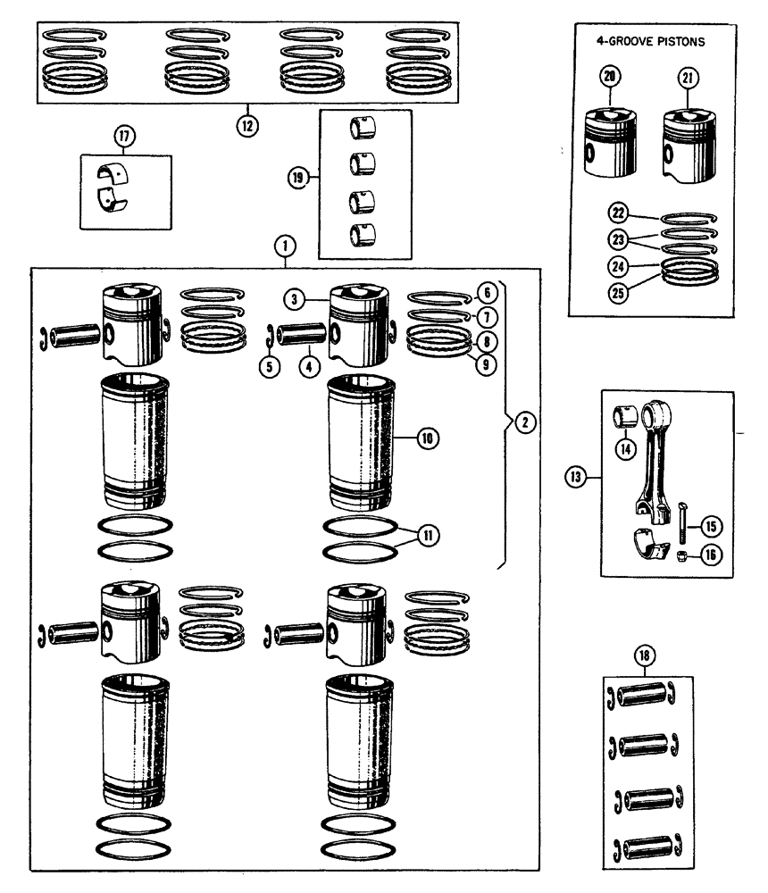 Схема запчастей Case IH 630 - (025) - PISTONS AND CONNECTING RODS (02) - ENGINE